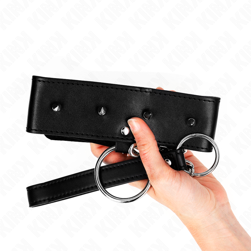 Collier KINK - 65 cm avec laisse cloutée argentée, modèle 2, réglable de 36 à 43 cm x 5 cm