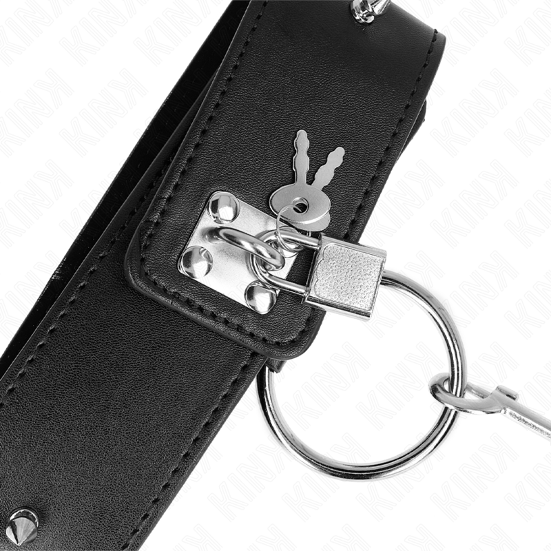 Collier KINK - 65 cm avec laisse cloutée argentée, modèle 2, réglable de 36 à 43 cm x 5 cm