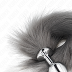 KINK - Plug anal taille M 8 x 3,5 cm avec queue synthétique 40 cm gris et blanc