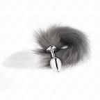 KINK - Plug anal taille M 8 x 3,5 cm avec queue synthétique 40 cm gris et blanc