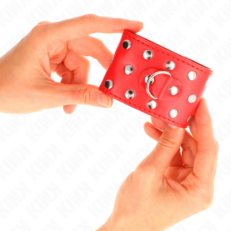 KINK - BRACELET ANTI-GRIPPE AVEC FERMETURE À PRESSION ET RIVETS ROUGE RÉGLABLE 19-24 CM X 5,5 CM