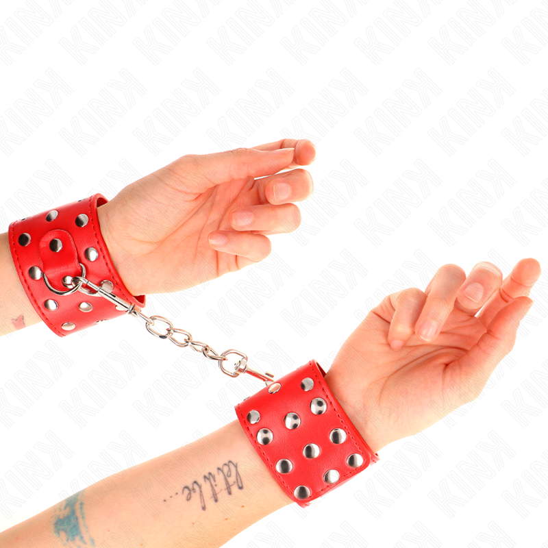 KINK - BRACELET ANTI-GRIPPE AVEC FERMETURE À PRESSION ET RIVETS ROUGE RÉGLABLE 19-24 CM X 5,5 CM