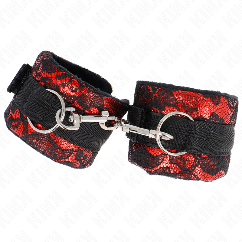 KINK - Bracelet court en dentelle de velours et bracelet en nylon rouge/noir 23 x 6,5 cm