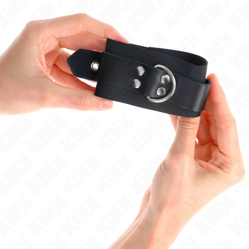 KINK - BRACELET DE RÉSISTANCE EN NYLON NOIR AVEC COURROIE EN CUIR NOIR RÉGLABLE 19-29CM X 5,1CM