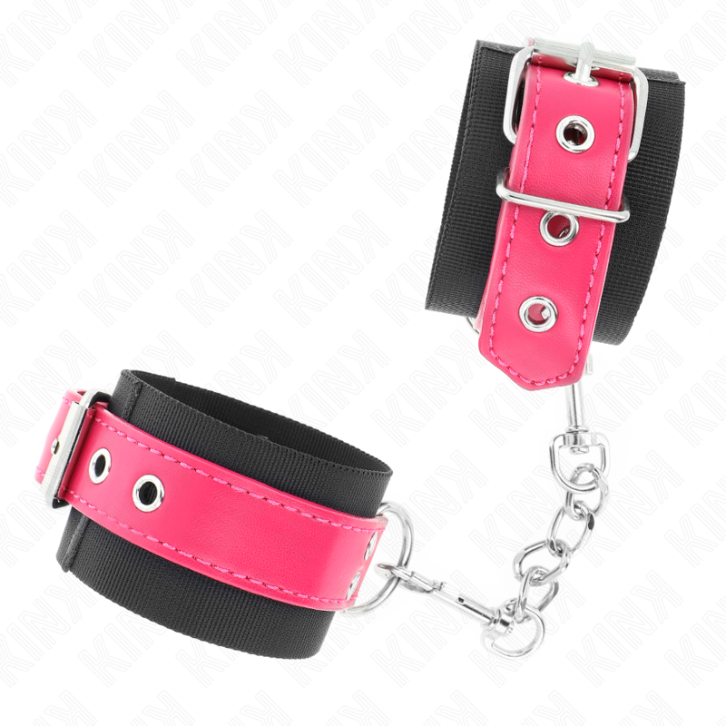 KINK - Bracelet de résistance en nylon noir avec ceinture en similicuir rose framboise, ajustable de 19 à 29 cm x 5,1 cm