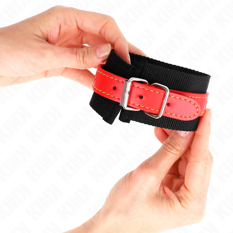 KINK - Bracelet de résistance en nylon noir avec bracelet en cuir rouge ajustable 19-24 cm x 5,5 cm
