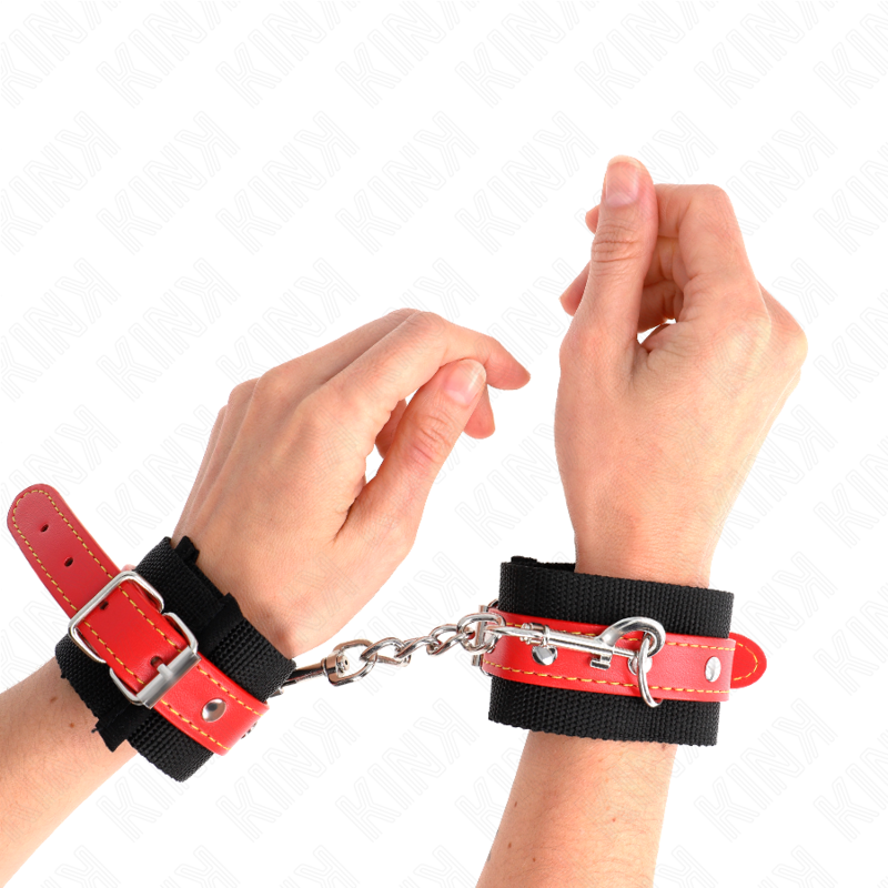 KINK - Bracelet de résistance en nylon noir avec bracelet en cuir rouge ajustable 19-24 cm x 5,5 cm