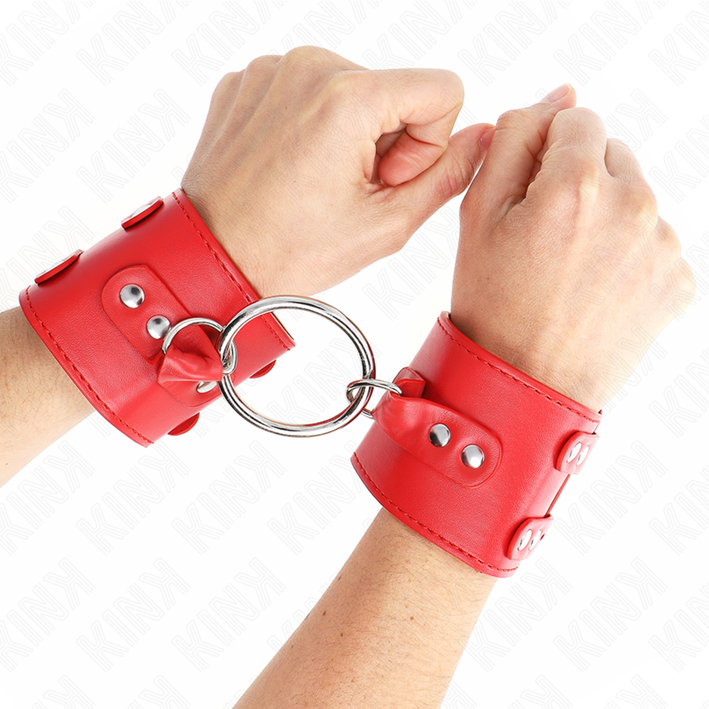 KINK - BRACELET À FERMETURE FIXE AVEC ANNEAU ET CLOUS, RÉGLABLE, ROUGE, 17-22 CM X 6,5 CM