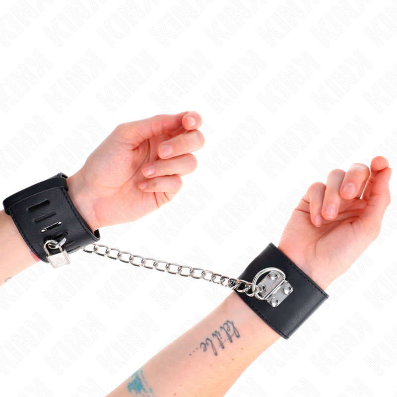 KINK - BRACELET FIXE AVEC CHAÎNE DE 30 CM ET FERMETURE PAR CADENAS NOIR, RÉGLABLE DE 16 À 23 CM X 5,5 CM