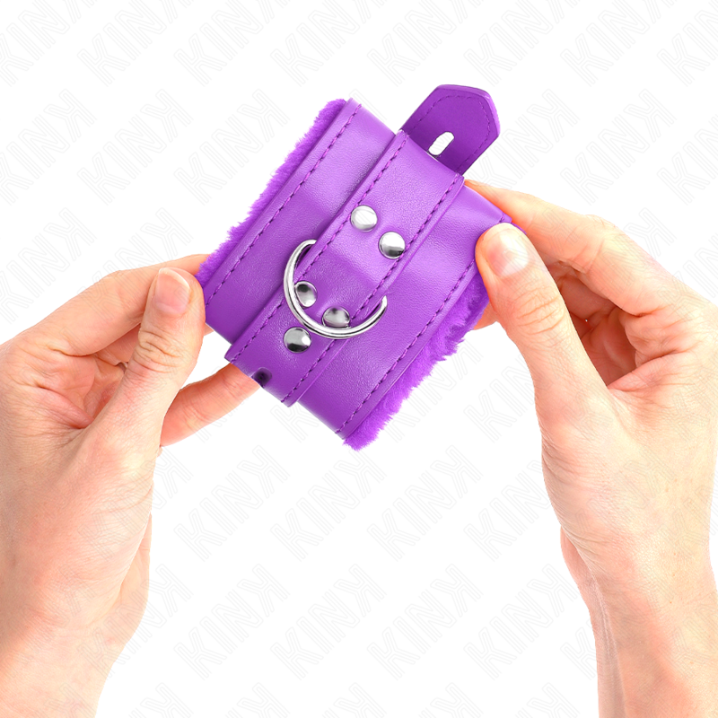 KINK - Poignets rembourrés en fourrure violette à trous carrés et ceinture ajustable violette 17-29 cm x 6 cm
