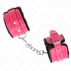 KINK - REPOSE-POIGNETS PREMIUM DOUBLÉ EN FOURRURE NOIRE AVEC CEINTURE ROSE FRAMBOISE RÉGLABLE 17-29CM X 6CM