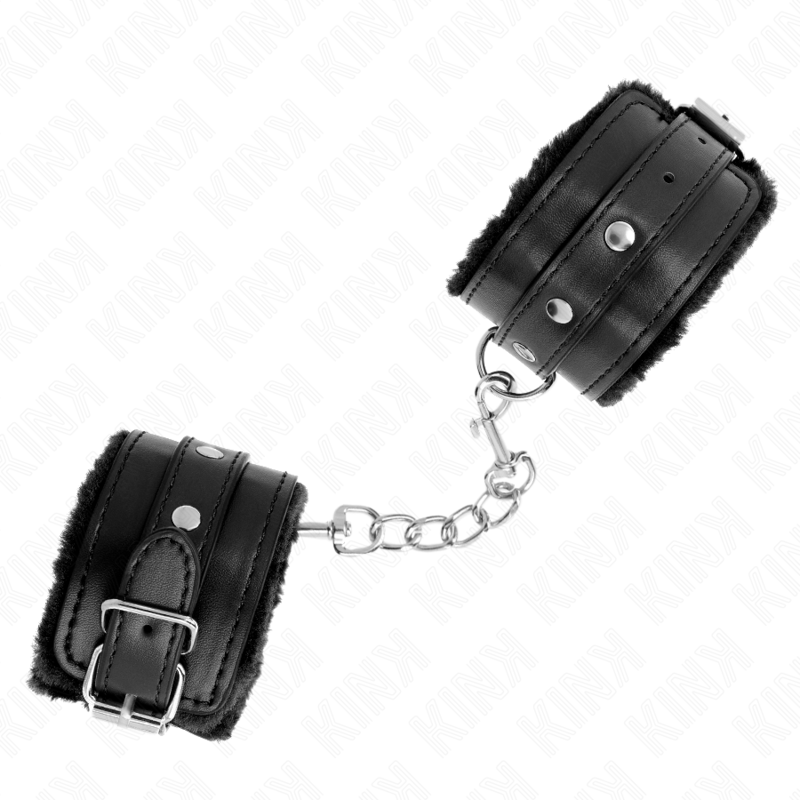 KINK - Bracelet de résistance premium doublé de fourrure noire avec ceinture noire ajustable 17-29 cm x 6 cm