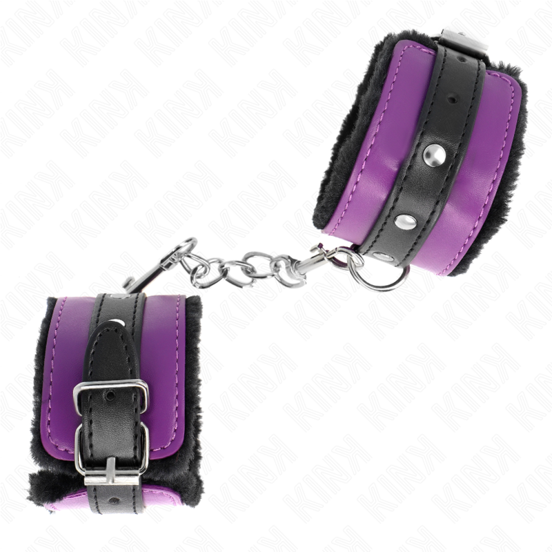 KINK - REPOSE-POIGNETS PREMIUM DOUBLÉ EN FOURRURE NOIRE AVEC COURROIE AJUSTABLE VIOLET/NOIR 17-29CM X 6CM