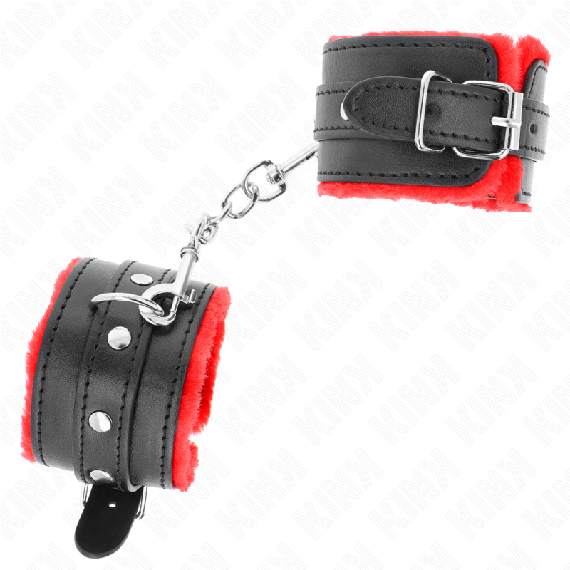 KINK - Bracelet de résistance premium doublé de fourrure rouge avec ceinture noire ajustable 17-29 cm x 6 cm
