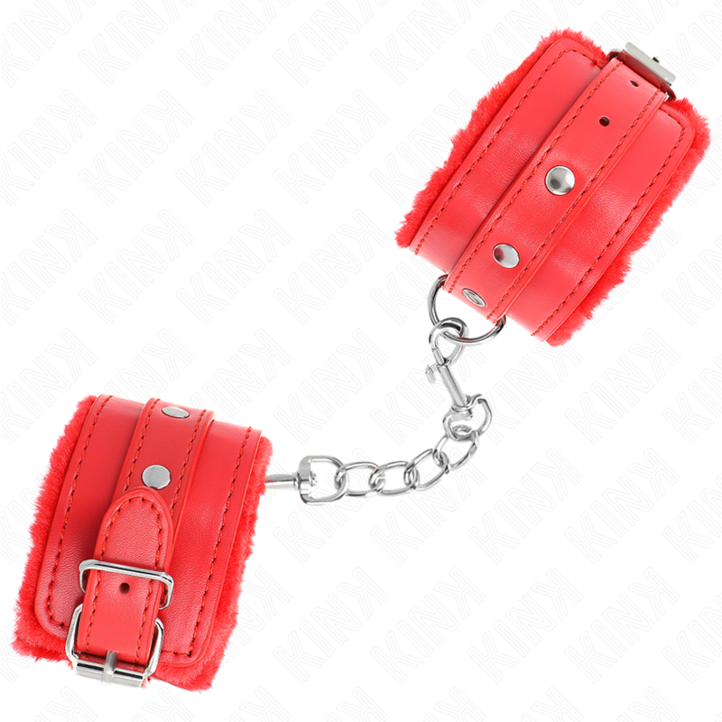 KINK - REPOSE-POIGNON PREMIUM REMBOURRÉ EN FOURRURE ROUGE AVEC CEINTURE ROUGE RÉGLABLE 17-29CM X 6CM