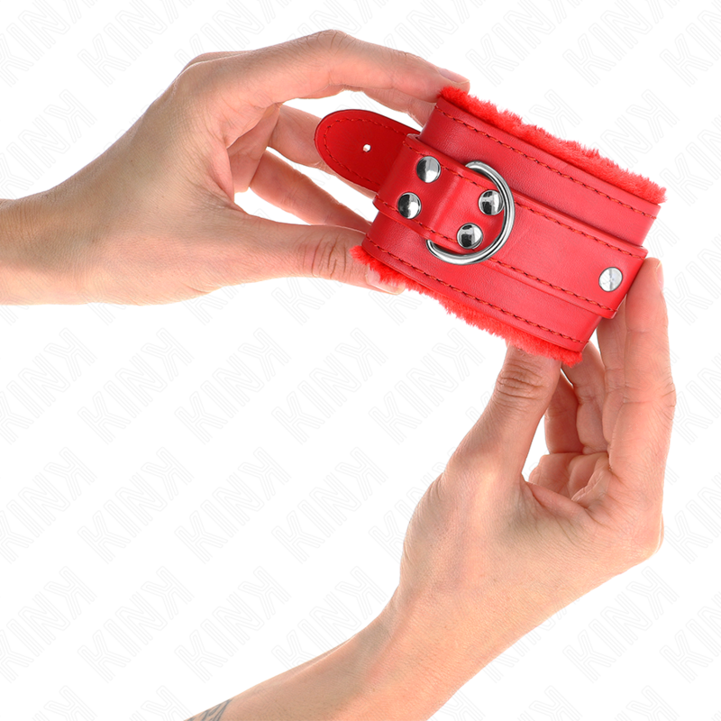 KINK - Bracelet de résistance rembourré en fourrure rouge avec ceinture rouge ajustable 17-29 cm x 6 cm