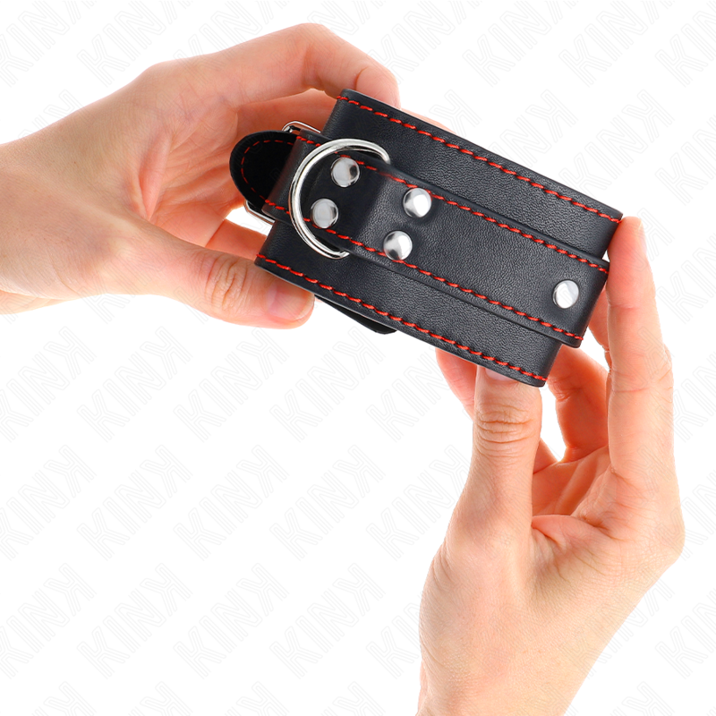 KINK - BRACELET DE RÉSISTANCE NOIR AVEC DOUBLURE ROUGE, RÉGLABLE 20-28 CM X 5,5 CM