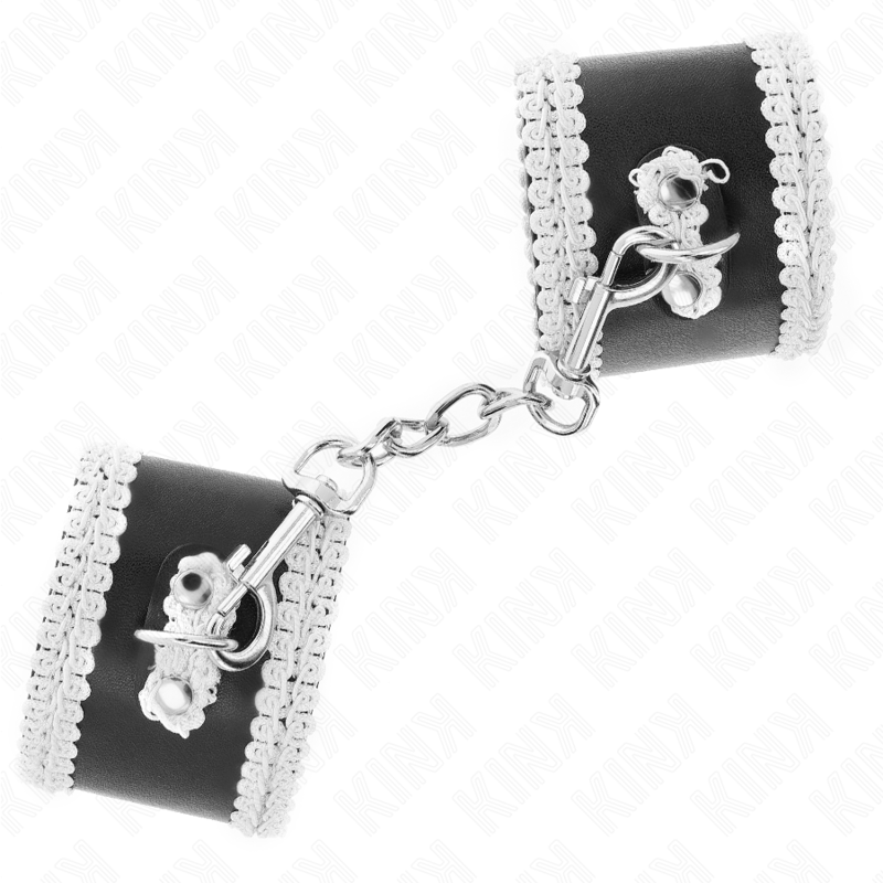 KINK - BRACELET NOIR AVEC LACET BLANC DÉCORATIF, AJUSTABLE 20-23 CM X 5,5 CM