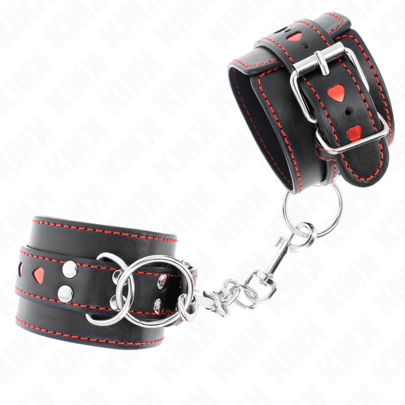 KINK - BRACELET NOIR AVEC INSCRIPTION EN FORME DE CŒUR ROUGE, RÉGLABLE 21-28 CM X 5,5 CM