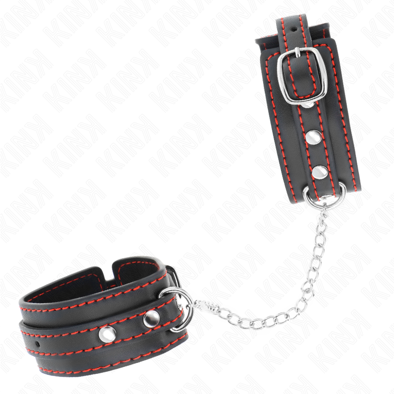 KINK - PETIT BRACELET NOIR AVEC DOUBLURE ROUGE, AJUSTABLE 14-24 CM X 3,5 CM