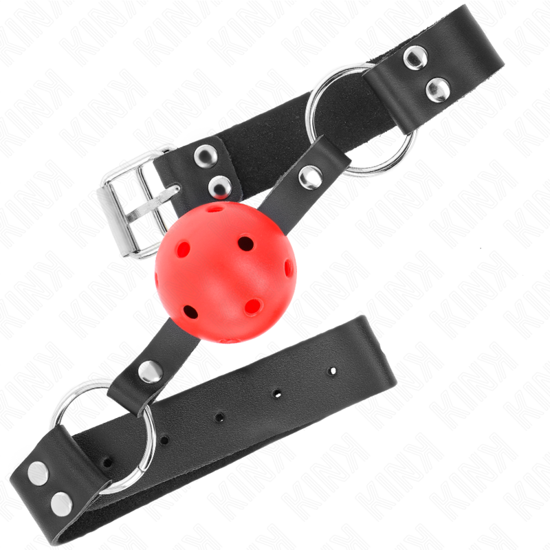 KINK - BÂILLON BOULE RESPIRANT 4 CM AVEC DOUBLE RIVET ROUGE 62,5 x 2,5 CM RÉGLABLE 42-58 CM