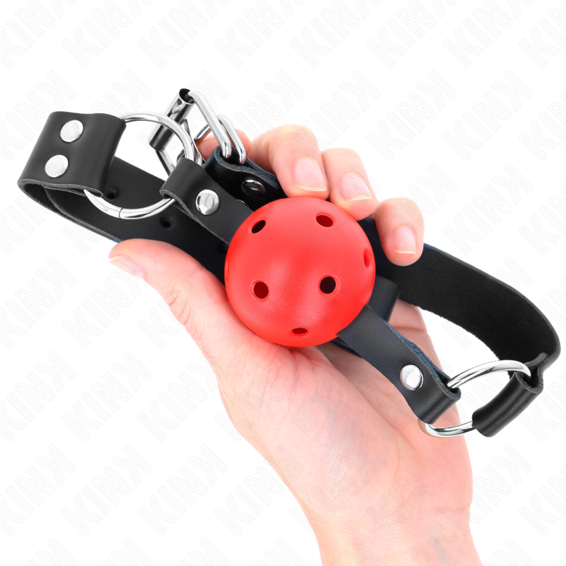 KINK - BÂILLON BOULE RESPIRANT 4 CM AVEC DOUBLE RIVET ROUGE 62,5 x 2,5 CM RÉGLABLE 42-58 CM
