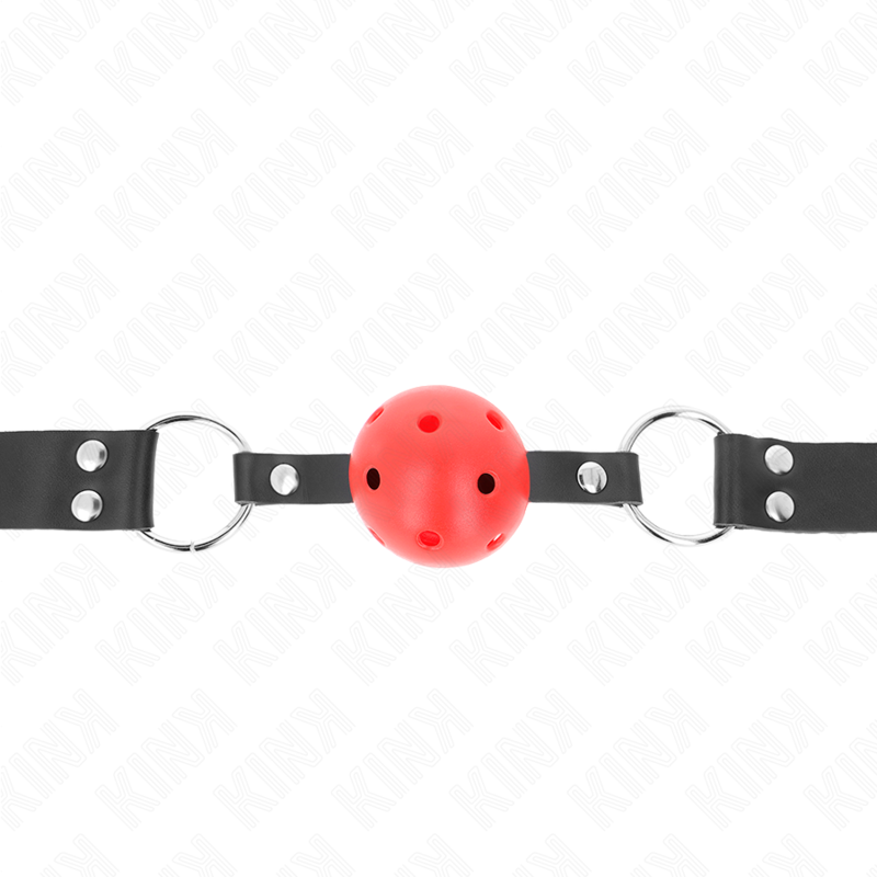 KINK - BÂILLON BOULE RESPIRANT 4 CM AVEC DOUBLE RIVET ROUGE 62,5 x 2,5 CM RÉGLABLE 42-58 CM