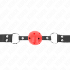 KINK - BÂILLON BOULE RESPIRANT 4 CM AVEC DOUBLE RIVET ROUGE 62,5 x 2,5 CM RÉGLABLE 42-58 CM