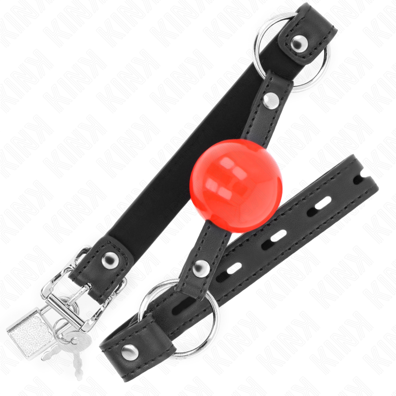Bâillon KINK - Boule de 4 cm avec verrou, boule rouge, sangle noire, 60 x 2 cm