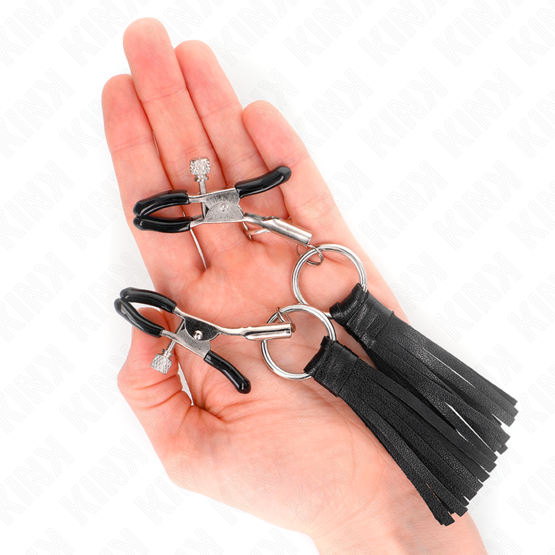 KINK - 6 CM FAUX LEATHER NIPPLE CLAMPS WITH TASSELS