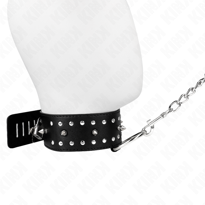 KINK - Collier laisse clouté argenté de 65 cm, modèle 1, ajustable de 36 à 43 cm x 5 cm