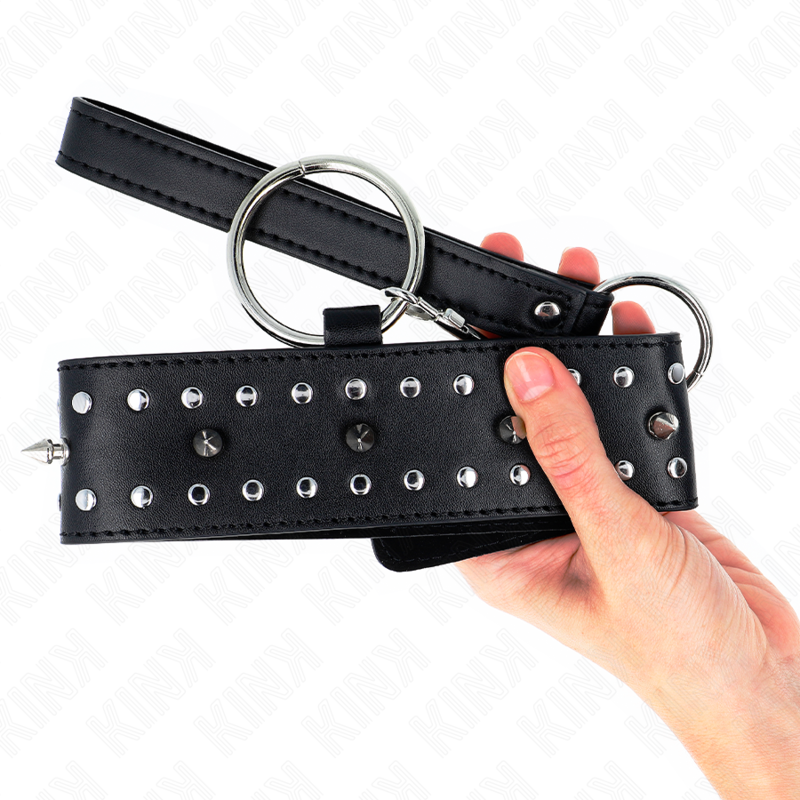 KINK - Collier laisse clouté argenté de 65 cm, modèle 1, ajustable de 36 à 43 cm x 5 cm