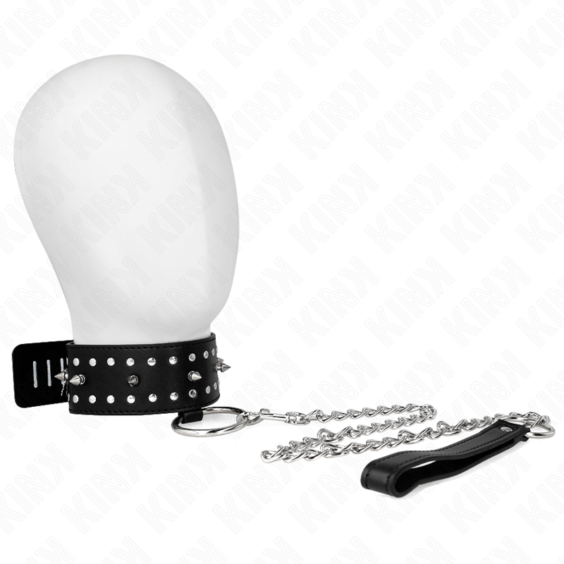 KINK - Collier laisse clouté argenté de 65 cm, modèle 1, ajustable de 36 à 43 cm x 5 cm