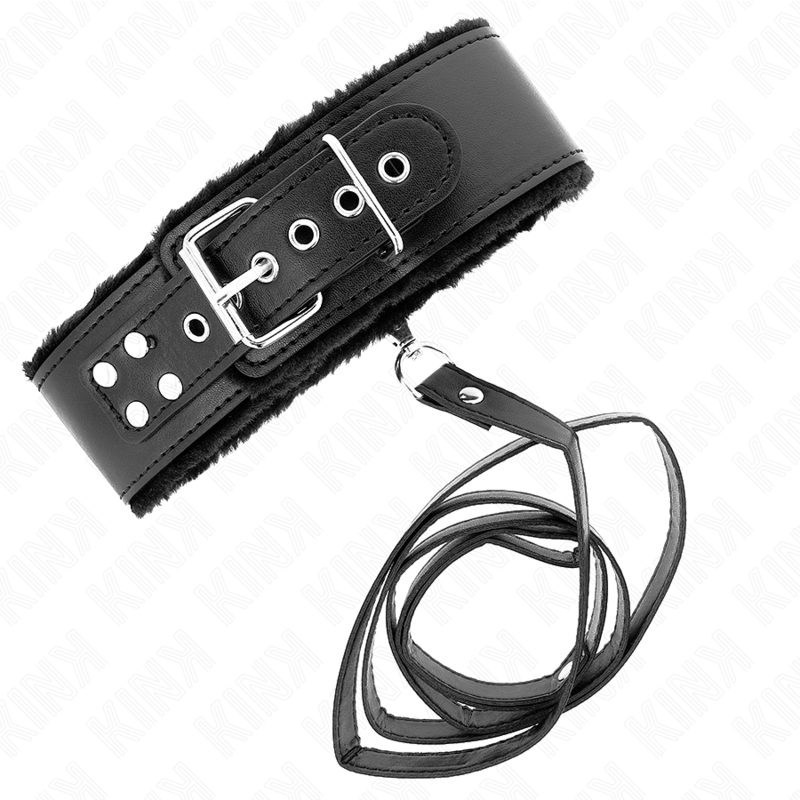 KINK - Collier laisse clouté argenté de 116 cm, modèle 4, noir, ajustable 40-48 cm x 6 cm
