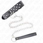 KINK - Collier à anneaux rivetés avec ceinture 65 cm noir ajustable 36-50 cm x 3,8 cm