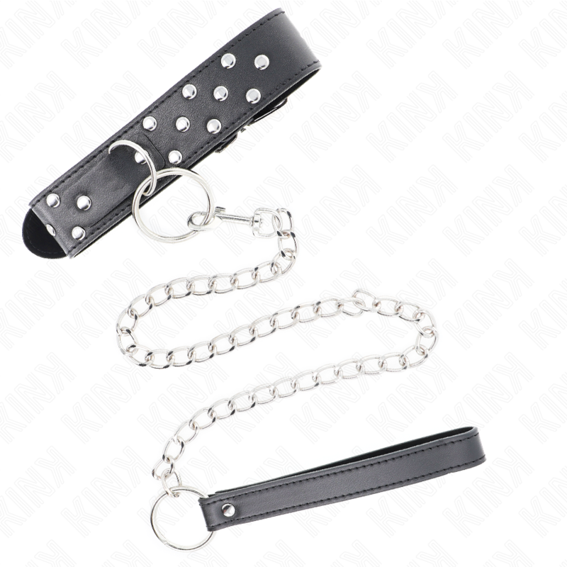 KINK - Collier à anneaux rivetés avec ceinture 65 cm noir ajustable 36-50 cm x 3,8 cm