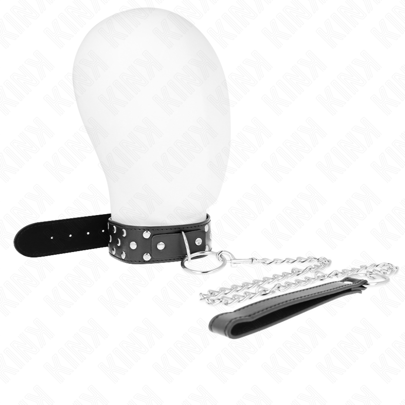 KINK - Collier à anneaux rivetés avec ceinture 65 cm noir ajustable 36-50 cm x 3,8 cm