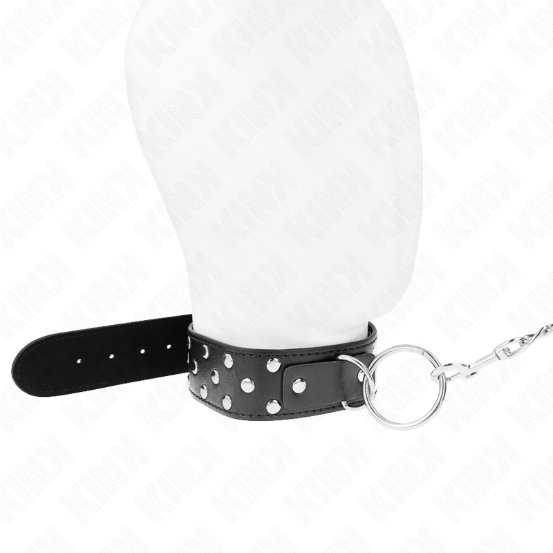 KINK - Collier à anneaux rivetés avec ceinture 65 cm noir ajustable 36-50 cm x 3,8 cm