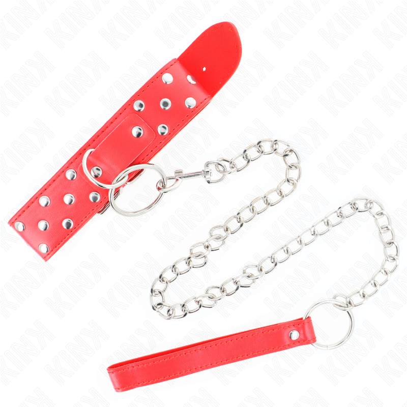 Collier à anneaux rivetés KINK avec ceinture, 65 cm, rouge, ajustable de 36 à 50 cm x 3,8 cm