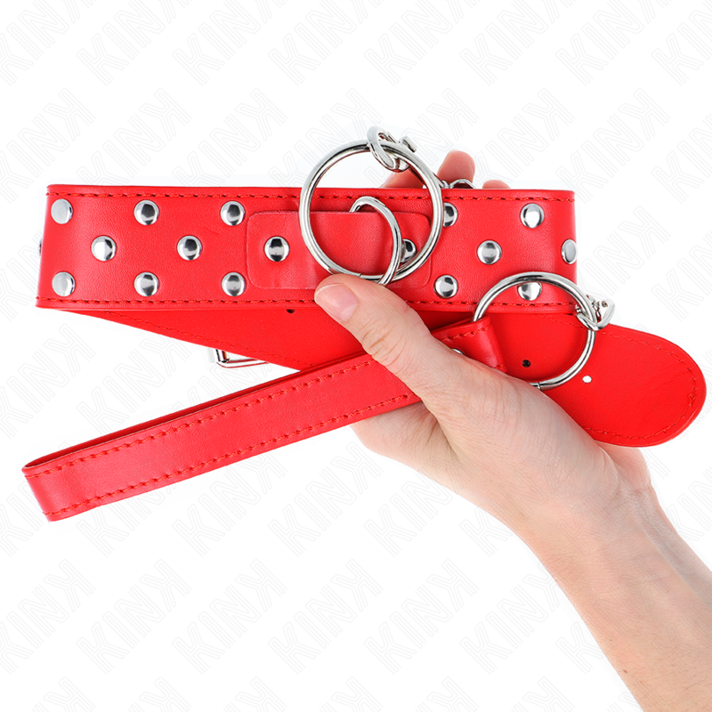 Collier à anneaux rivetés KINK avec ceinture, 65 cm, rouge, ajustable de 36 à 50 cm x 3,8 cm