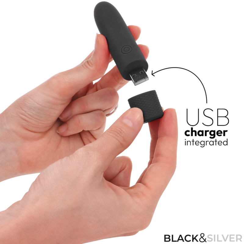 NOIR ET ARGENT - GERI BALLE VIBRANTE RECHARGEABLE USB 8 VIBRATIONS NOIR 10 X 2,2 CM
