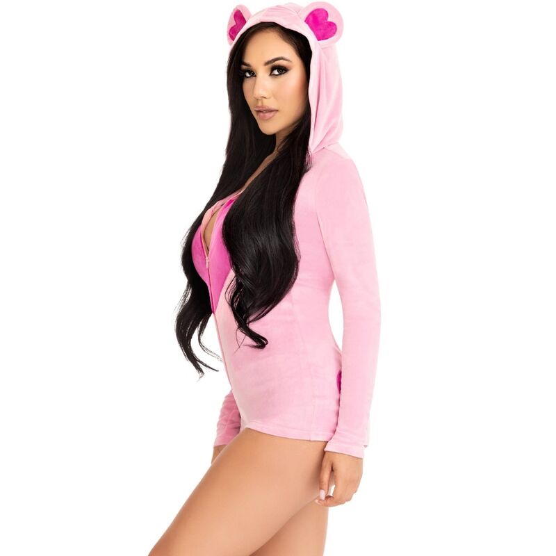 LEG AVENUE - PINK TEDDY BEAR VELVET BODYSUIT S