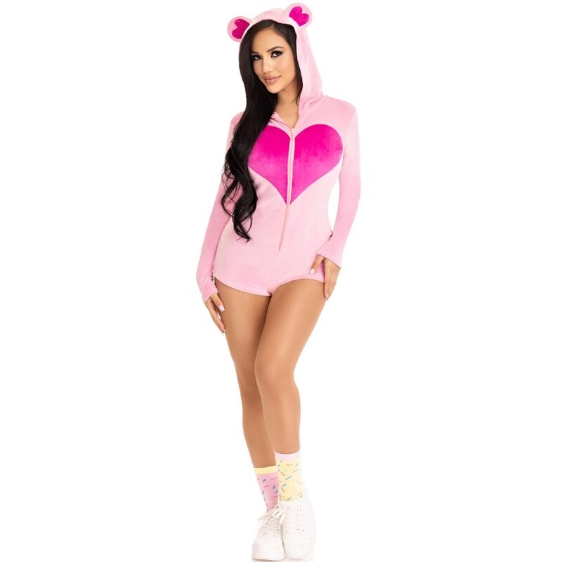 LEG AVENUE - PINK TEDDY BEAR VELVET BODYSUIT M