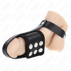 KINK - LEATHER COCK CAGE RING WITH ADJUSTABLE COATED BALL SPLITTER STRAP