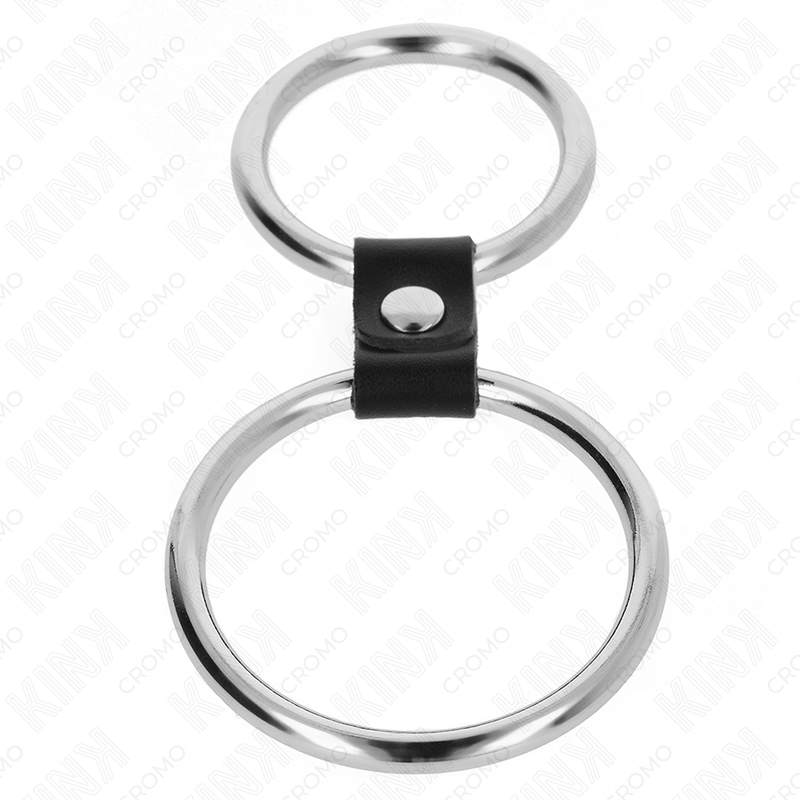 KINK - 3.7CM - 5CM DOUBLE METAL COCK RING CONNECTED WITH LEATHER STRAP MODEL 1