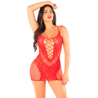LEG AVENUE - RED STRAPS MESH MINI DRESS