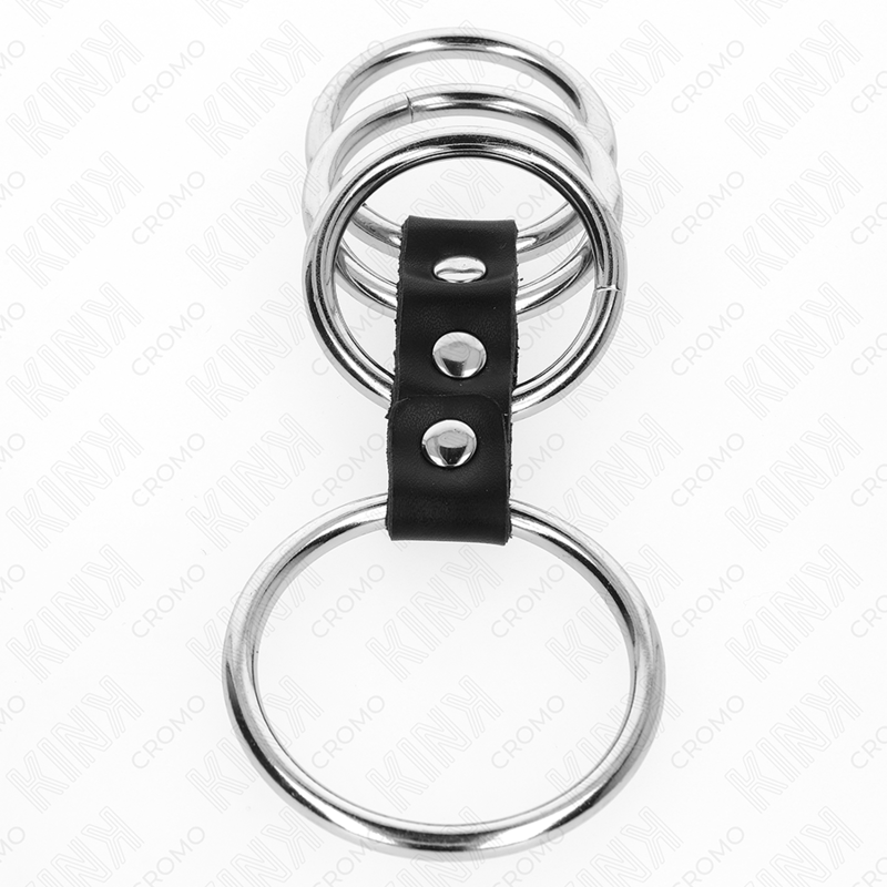 KINK - 4 METAL COCK RINGS 3.7CM TO 5CM CONNECTED BY LEATHER