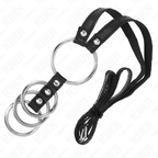 KINK - 4 ANNEAUX PÉNIS MÉTALLIQUES RELAIS DE 3,8 CM À 5 CM AVEC CEINTURE EN CUIR DE 112 CM