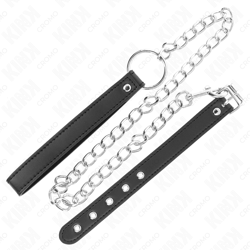 KINK - 21.5 X 2 CM LEATHER COCK RING WITH 60 CM METAL CHAIN ​​AND LEATHER STRAP
