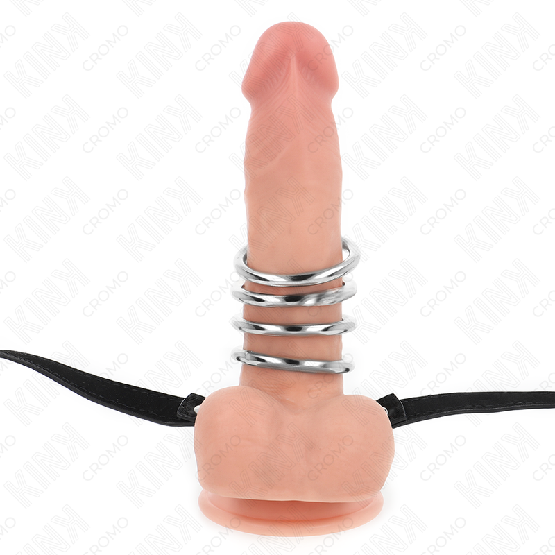 KINK - 5 COCK RINGS 3.8CM TO 5CM METAL WITH 112CM LEATHER BELT
